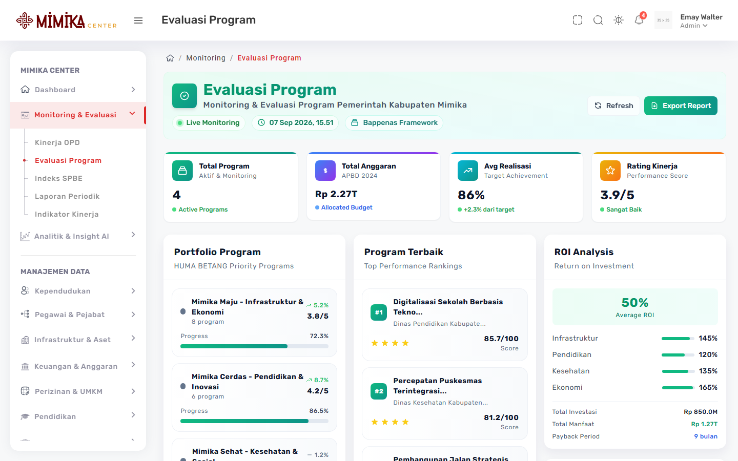 Screenshot fungsi Evaluasi Program