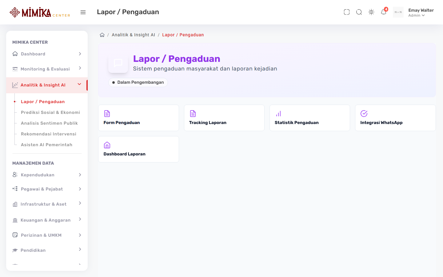 Screenshot fungsi Lapor Pengaduan