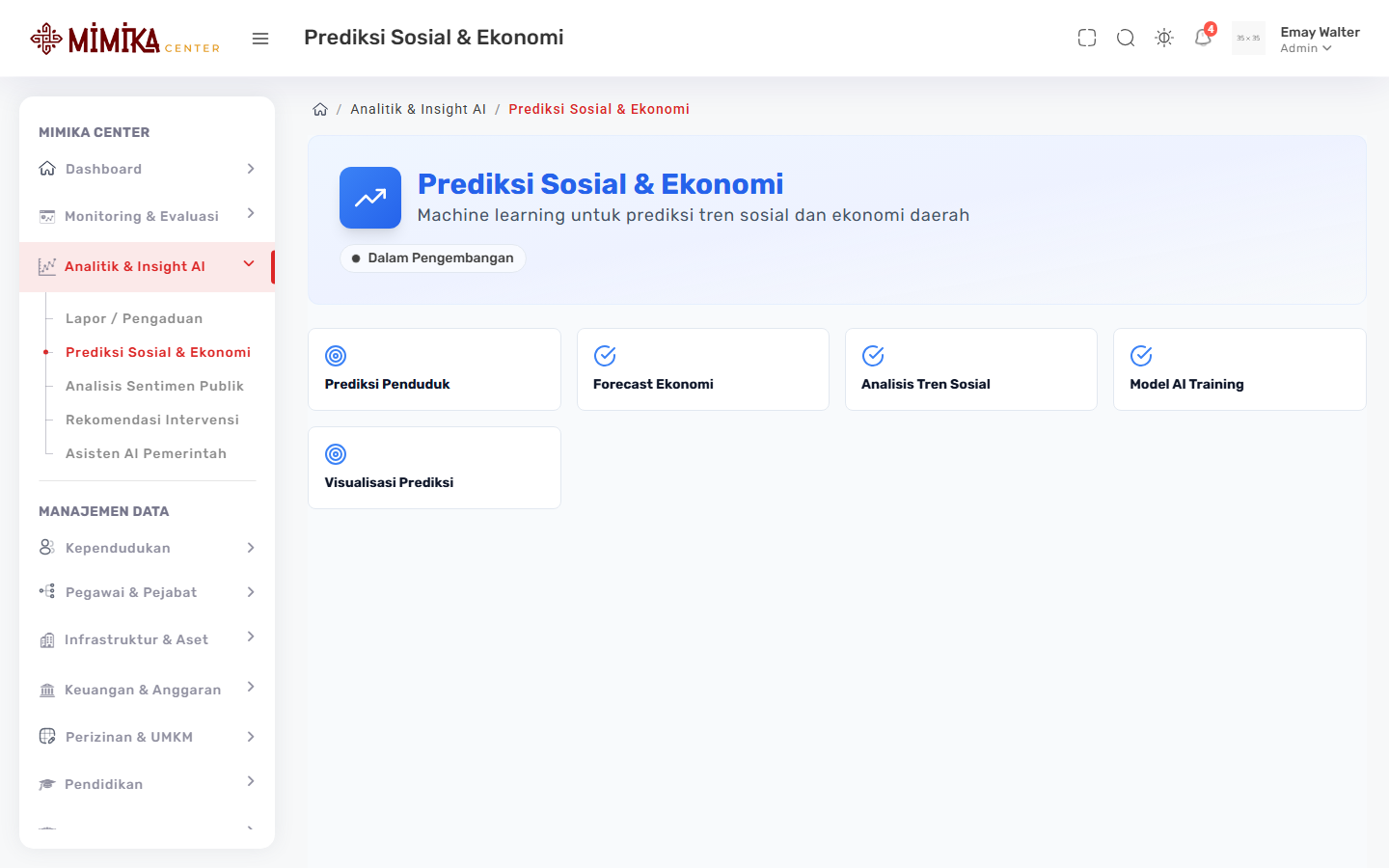 Screenshot fungsi Prediksi Sosial & Ekonomi