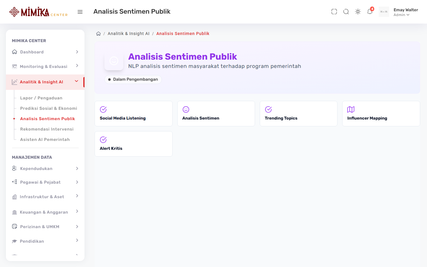 Screenshot fungsi Analisis Sentimen Publik