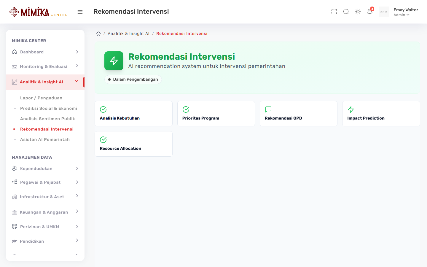 Screenshot fungsi Rekomendasi Intervensi