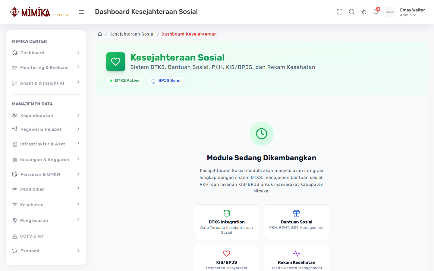 Screenshot fungsi Dashboard Kesejahteraan
