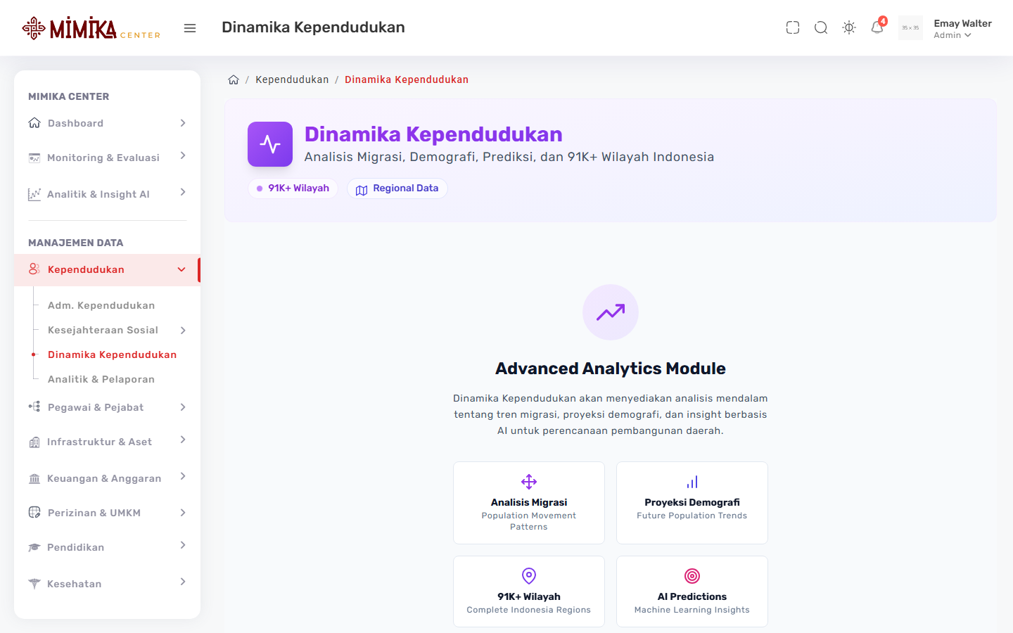 Screenshot fungsi Dinamika Kependudukan