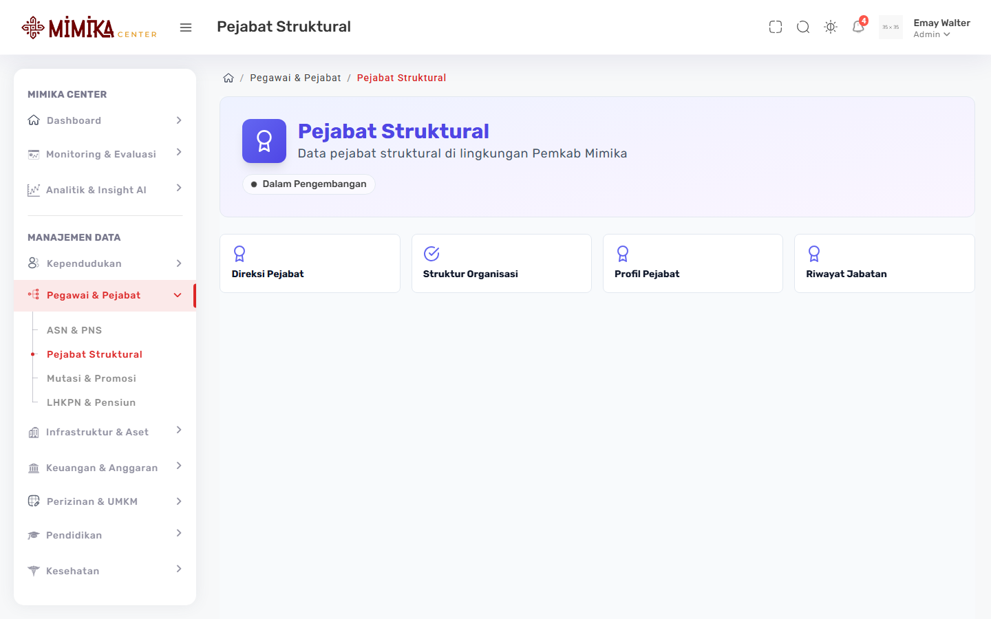 Screenshot fungsi Pejabat Struktural