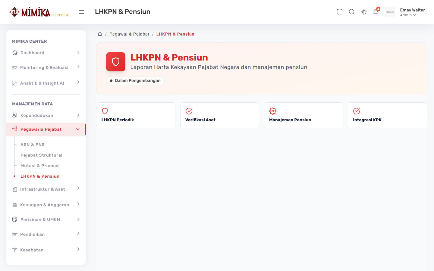 Screenshot fungsi LHKPN & Pensiun