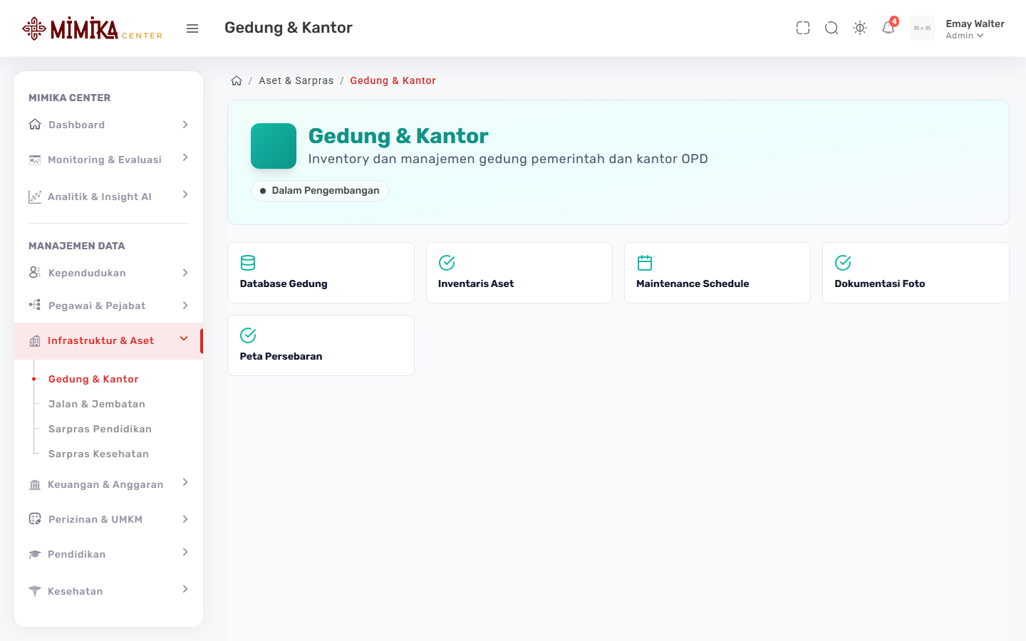 Screenshot fungsi Gedung & Kantor