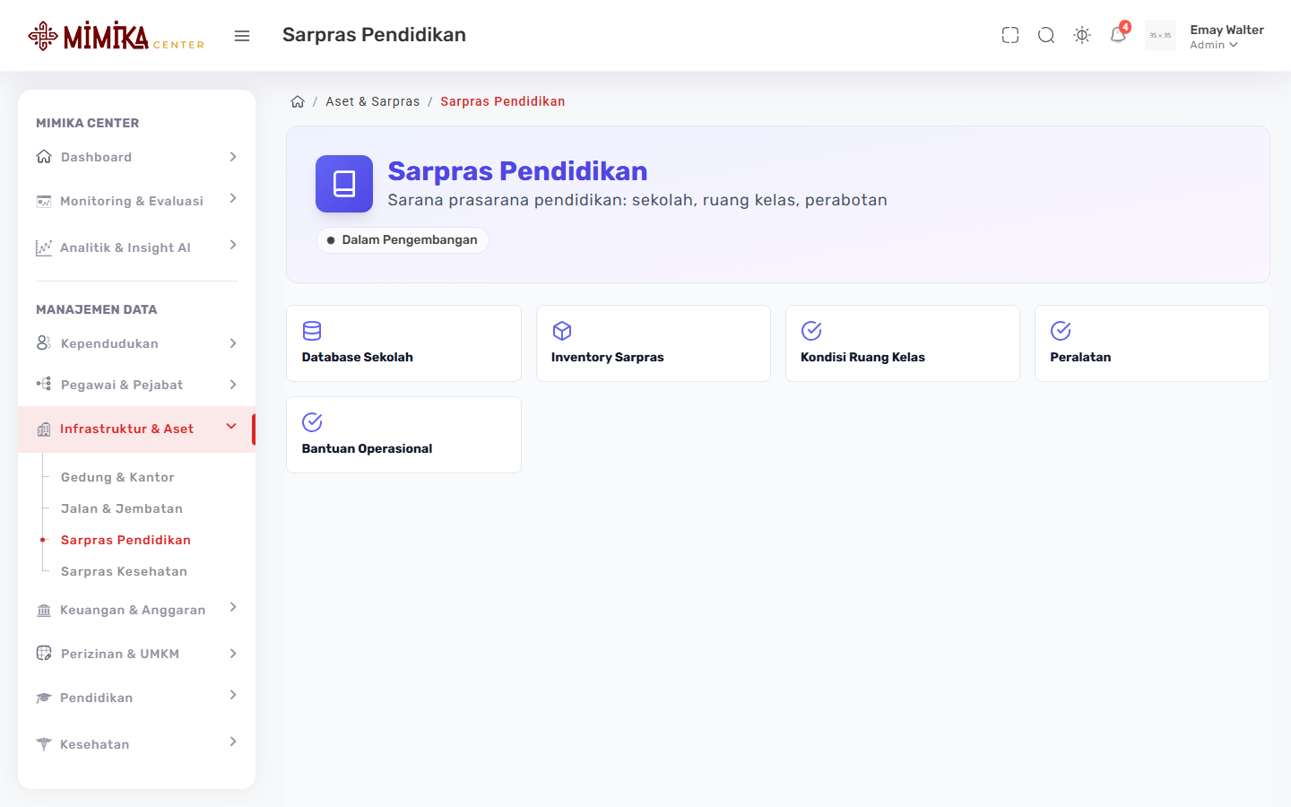 Screenshot fungsi Sarpras Pendidikan