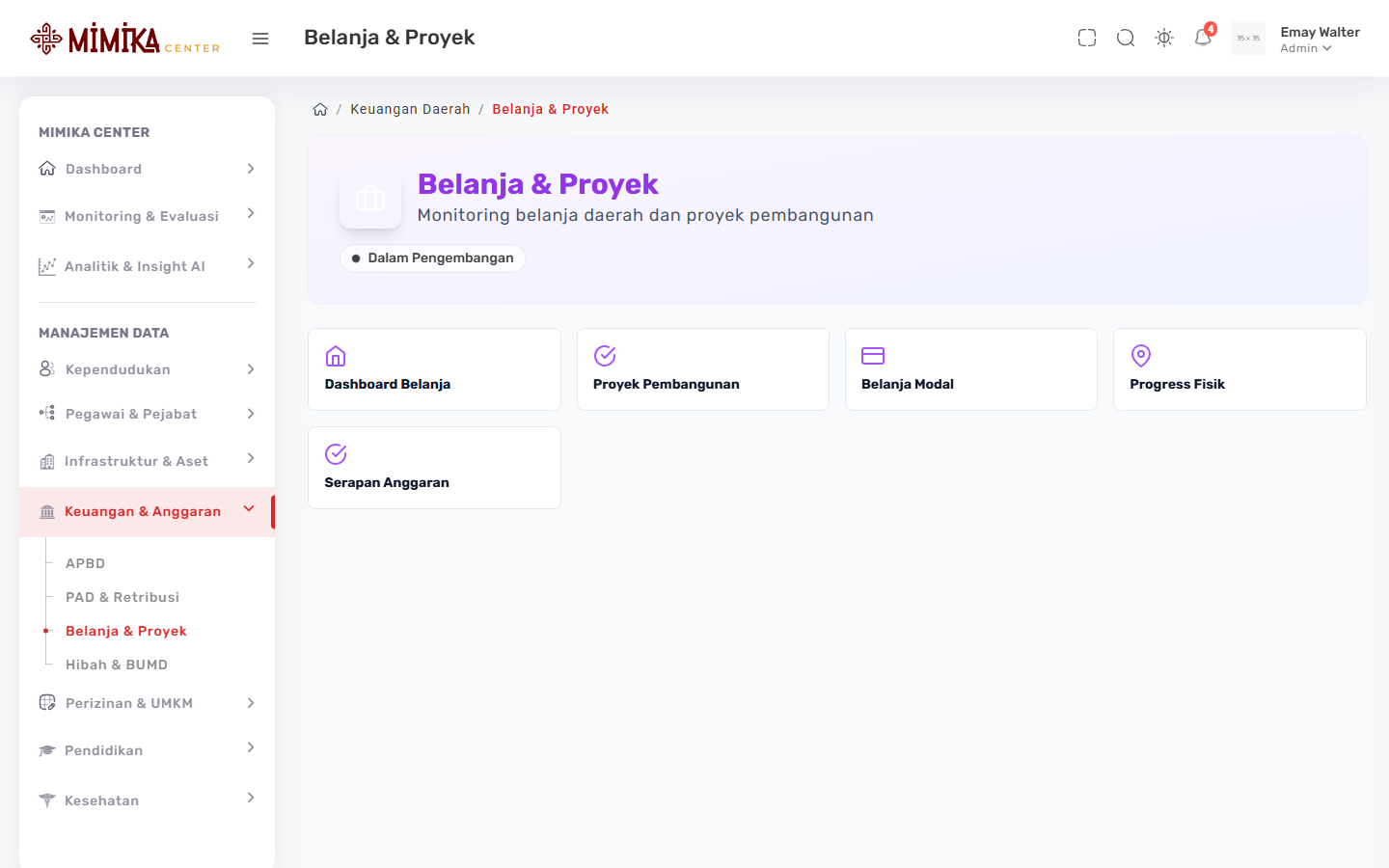 Screenshot fungsi Belanja & Proyek