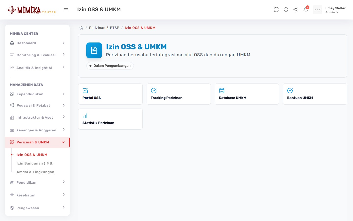 Screenshot fungsi Izin OSS & UMKM
