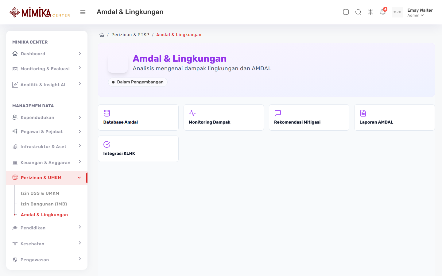 Screenshot fungsi Amdal & Lingkungan