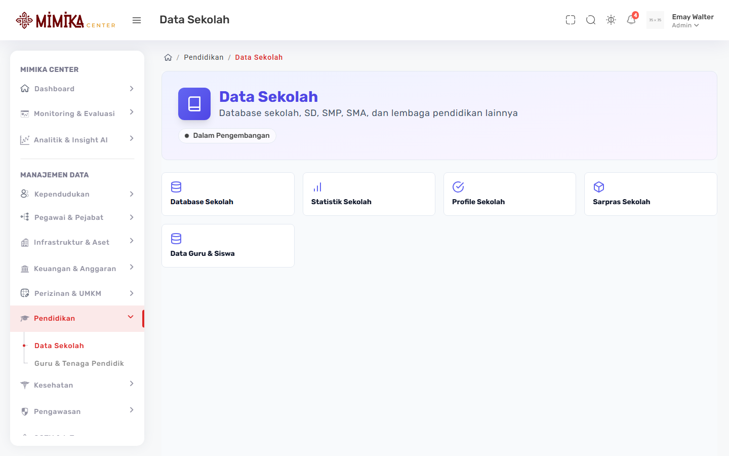 Screenshot fungsi Data Sekolah