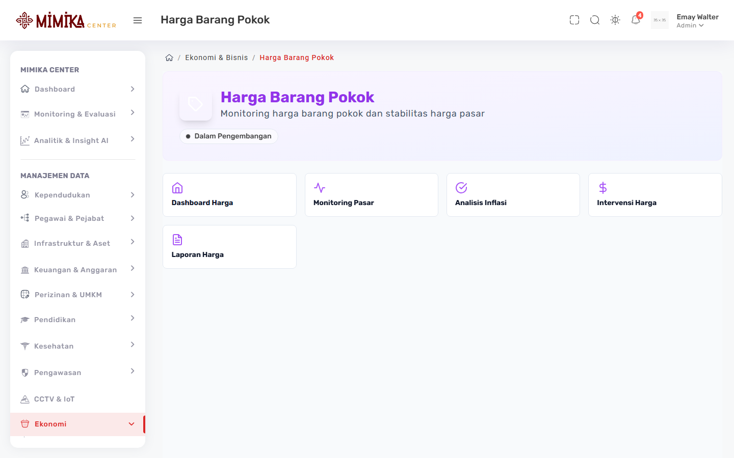 Screenshot fungsi Harga Barang Pokok
