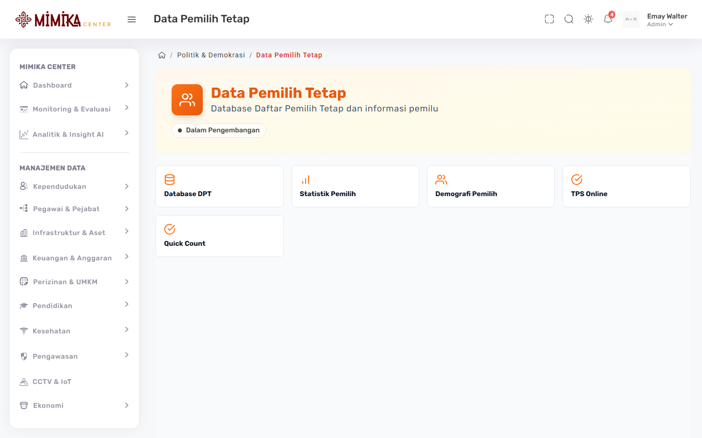 Screenshot fungsi Data Pemilih Tetap