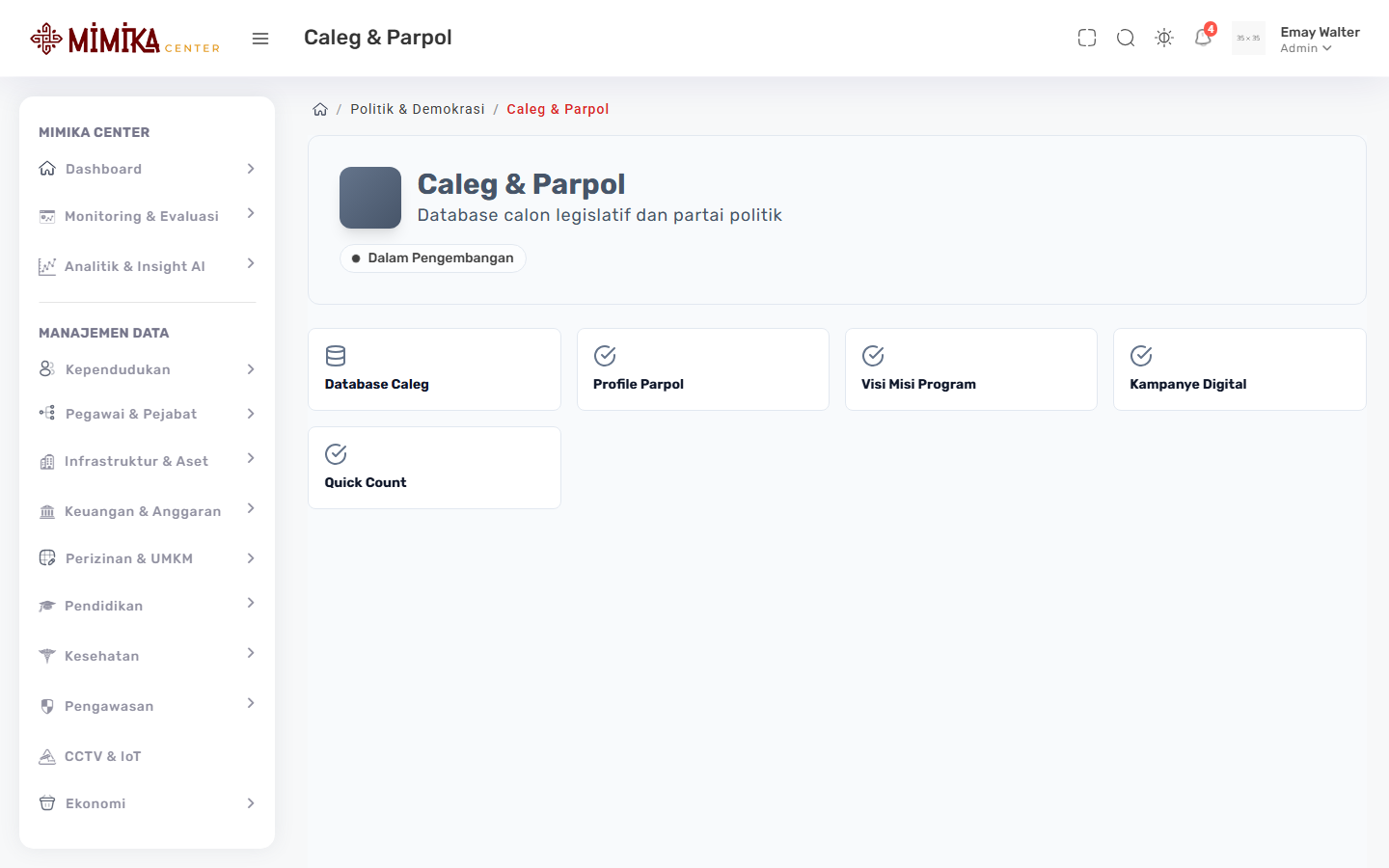Screenshot fungsi Caleg & Parpol