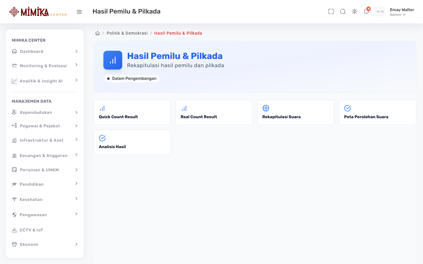 Screenshot fungsi Hasil Pemilu & Pilkada