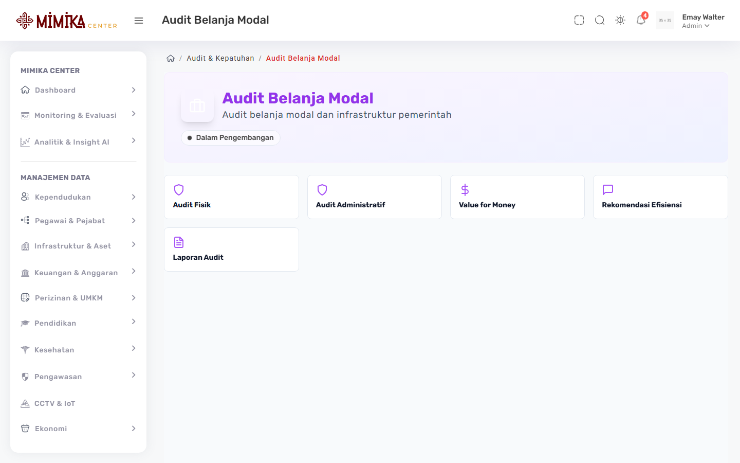 Screenshot fungsi Audit Belanja Modal